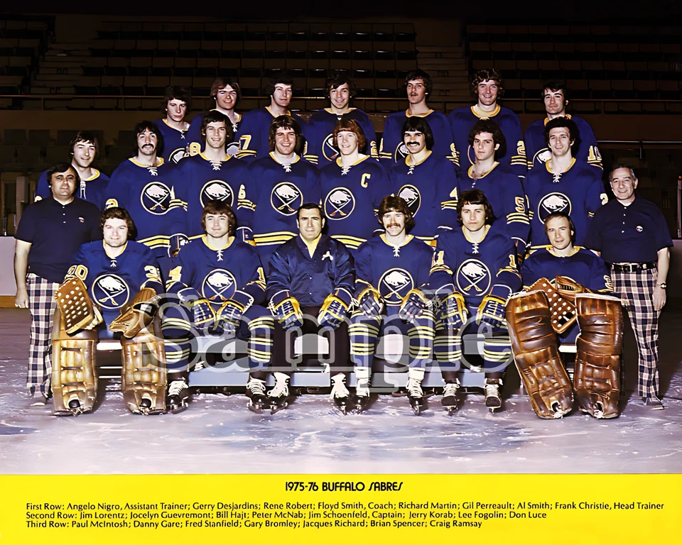 Imagen del equipo Buffalo Sabres 1975-76 con nombres color foto 8 X 10 Foto 1 de 1