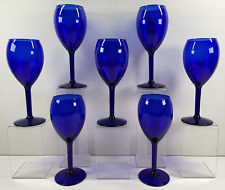7 Pottery Barn PBY20 Cobalt Blue Water Goblets Set Elegant Drinking Stemware Lot