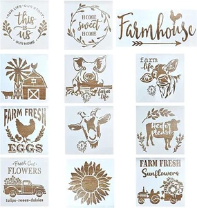 12 Pcs Farmhouse Sign Stencils, Farm Reusable Stencils, Large Farm Stencils Them - Picture 1 of 3