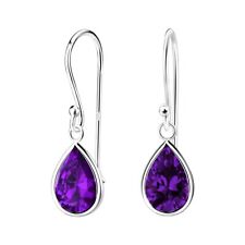 925 Sterling Silver Amethyst Cubic Zirconia Hook Earrings February Birthstone UK