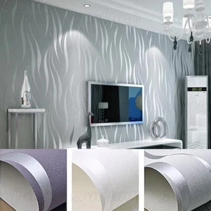 3D Embossed Water Wave Silver Grey Purple Beige Non-woven Living Room Wall paper - Picture 1 of 24