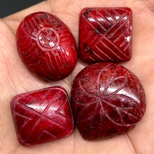 4 Stck. Natürlicher Rubin 18,5-28 mm Schöne Rot Handgeschnitzt Lose Edelsteine Lot - Bild 1 von 18