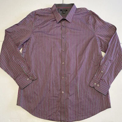 Camisa de manga larga Structure XL gris púrpura a rayas con botones para hombre Foto 1 de 4