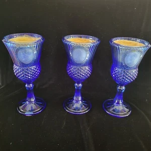 Vintage Set Of 3 Avon Fostoria 1 George 2 Martha Washington Cobalt Goblets - Picture 1 of 14