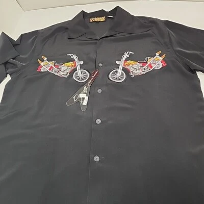 Camisa Dragonfly Hombre Botón XL Negra Bordada Motocicleta  Foto 1 de 4