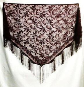 Large Lace Shawl Wrap 94" x 45" Burgundy Victorian Style Wedding Prom Beach - Picture 1 of 4