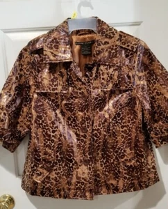 Mark Zunino Vegan Leather Leopard Print 3/4 Sleeve Jacket Women's Sz M - Picture 1 of 11