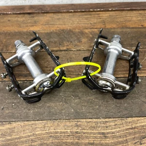 Vintage Campagnolo Record Pedals 1037 1037A Pair 9/16 Patent Italy Black Eroica - Picture 1 of 16