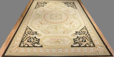 Alfombra 100 % lana tejida a mano 100 % tejido francés Aubusson 9,8 x 14,1 pies Foto 1 de 4