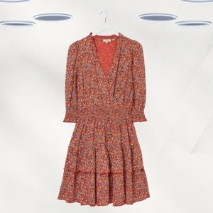 Ex Fat Face Women's 3/4 Sleeve Frill Details Jersey Dress in Red - Picture 1 of 4