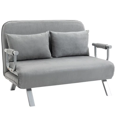 HOMCOM Fabric Sofa, Convertible 2 Seater Sofa Bed w/ Pillows, Light Grey - Image 1 of 4