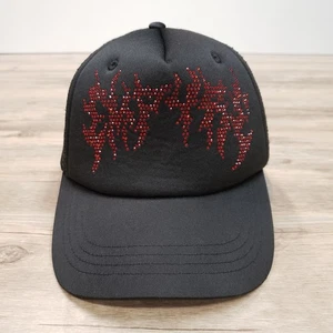 Empyre Hat Cap Snap Back Black Mesh Trucker Red Rhinestone Flame Graphic Mens - Picture 1 of 8