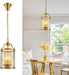 LMQNINE Antique Brass 3-Light Pendant Chandelier 7.87in Glass Shade, Gold - Picture 1 of 8
