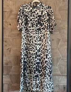 Zara Damen Midikleid Leopardenmuster Größe S Stehkragen Karriere - Bild 1 von 6