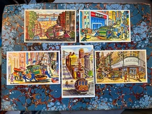 5 ORIG Ted Lewy (1912-1963) POSTCARDS CHINATOWN  San Francisco Cable Cars 1950s - Picture 1 of 7