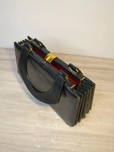Vintage Susan Gail Handtasche schwarz Akkordeon Stil Geldbeutel Doppelgriffe - Bild 1 von 12