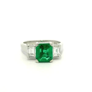 Platinum High Quality GIA 1.57ctw Step Emerald & Diamond Sides 3 Stone Ring - Picture 1 of 14