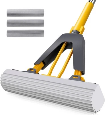 Fregona de esponja, fregona de esponja con rodillo con 3 recambios de fregona de PVA absorbente, esponja autoexprimible Foto 1 de 2