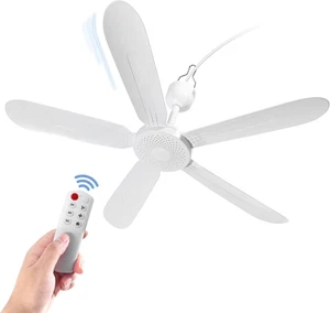 28 Inch Ceiling Fan AC 110V/DC 12V Indoor Outdoor Gazebo Electric Fans For Tent - Picture 1 of 11
