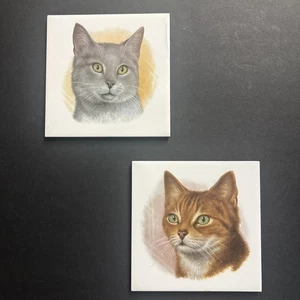 Cat Wall Tiles/Trivets, Ceramic, Made In England, Orange & Grey Cats 6"x6" - Picture 1 of 7