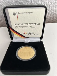 100 Euro Goldmünze 2022: Säulen der Demokratie - Freiheit, Prägestätte G - Bild 1 von 6