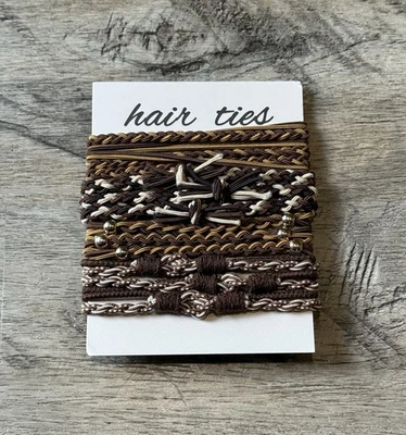 Women’s Boho Bohemian Hair Tie Elastics Brown / Tan Braided Details - Image 1 of 2