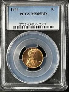 1944 1C RD Lincoln Wheat One Cent PCGS MS65RD 80562374 - Picture 1 of 2