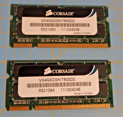 Laptop RAM CORSAIR 4GB (2x2GB) DDR2 S0-DIMM 800 MHz PC2 6400   VS4GSDSKIT 800 D2 - Bild 1 von 2