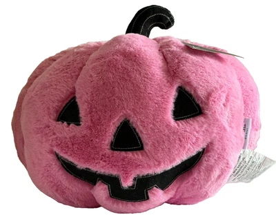 Martha Stewart 万圣节粉色黑色人造毛皮杰克 O 灯南瓜枕头 — 第 1/4 张图片