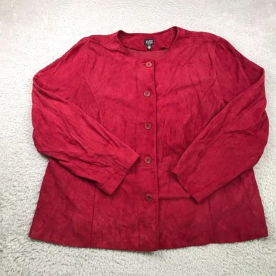 Eileen Fisher Jacket Womens 2X Red Goat Suede Button Up Coat *Flaw - Image 1 of 4