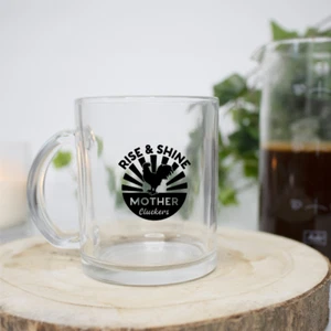 Rise and Shine Mother Clucker durchsichtiger Becher mit Griff 11 Unzen klarer Glasbecher - Bild 1 von 1