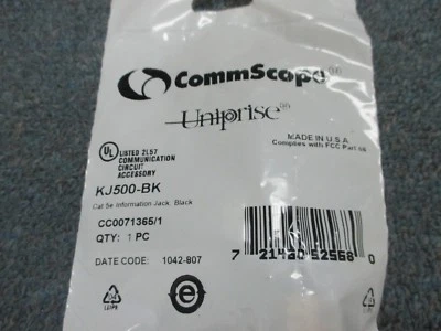 NEW - Commscope Uniprise KJ500-BK Category Cat 5e Keystone Data Grade Jack Black