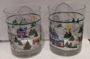 (Set 2) Vintage Libbey Christmas Snow Village Cocktail Rock Glasses MCM - NOS - Picture 1 of 3