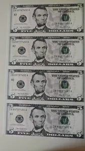 1-Uncut4 - $5 Federal Reserve Notes Series 2006 New York district B2 Uncirculate - Picture 1 of 6