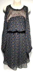 Women's XL DAY TRIP Buckle Long Sleeve Cold Shoulder Blue Floral Print Dress NWT - Picture 1 of 12