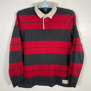 Vintage Eddie Bauer Polo Shirt Mens XLT Tall Blue Red Rugby Long Sleeve Striped - Picture 1 of 8
