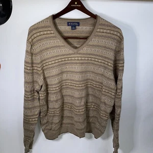 Brooks Brothers Extra Fine Italian Merino Wool V-Neck Sweater XL Beige Brown - Picture 1 of 6