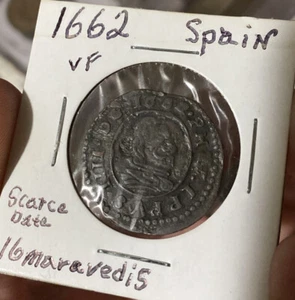 1662 BR Spain 16 Maravedis Phillip IV Copper Nice Scarce VF G0450170 Shipwreck - Picture 1 of 2