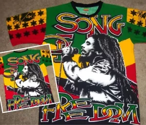 CAMICIA VINTAGE ANNI 00 BOB MARLEY CANZONE DELLA LIBERTÀ RASTA STAMPA ALL OVER REGGAE GIAMAICA XL - Foto 1 di 5