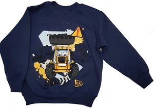 Kids Boy Girl Sweatshirt Jumper Top Navy Dark Blue Tractor Car Print 5-6 (116cm) - Picture 1 of 3