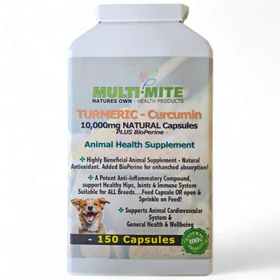 FOODPURA Turmeric Capsules for Dogs 150 X 10000mg with Piperine Joint & Digestive Health
