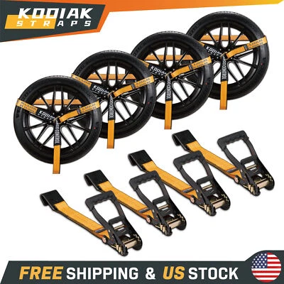 Correa de amarre para automóvil de 4 piezas con gancho plano para remolque de automóvil correa de trinquete de 2"x10' 5" Foto 1 de 4