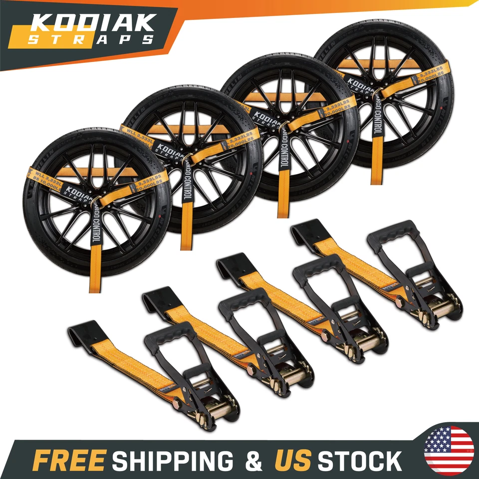 Correia de amarração de carro 4 peças com gancho plano alça de catraca para reboque de carro 2"x10' 5" - Imagem 1 de 4