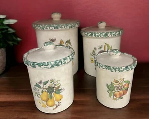 HIMARK MADE IN ITALY CERAMIC CANISTERS FRUIT DESIGN PLUM & PEACHES Set Of 4 W/LD - Picture 1 of 4