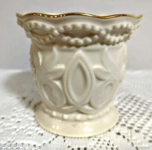 Portacandele votivo Lenox bordo perline design pergamena bordo oro avorio altezza 3-1/8" - Foto 1 di 4