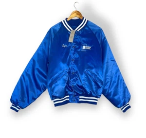 Urban Outfitters Varsity Satin Bomber Jacket Blue XL college retro By renewal - Picture 1 of 15