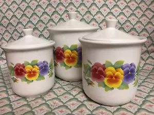 Corelle Corning SUMMER BLUSH Pansy Canister Set Sugar Coffee Tea w/Seals EUC - Picture 1 of 8