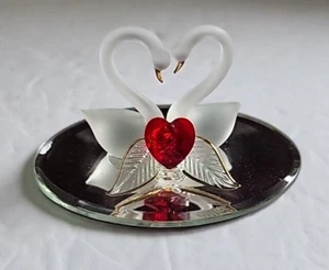 Cigni d'amore ~ cuore di cristallo rosso ~ coppia di cigni ~ barone di vetro ~ vintage 1997 ~ anima gemella - Foto 1 di 8