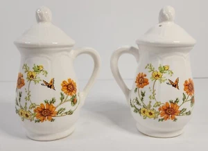 Vintage Salt & Pepper Shakers(1970's) Flowers & Butterflies (Made in Japan) - Picture 1 of 4