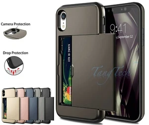 For iPhone X XS Max XR iPhone 8 7+ Heavy Duty Shockproof Wallet Card Holder Case - Picture 1 of 11